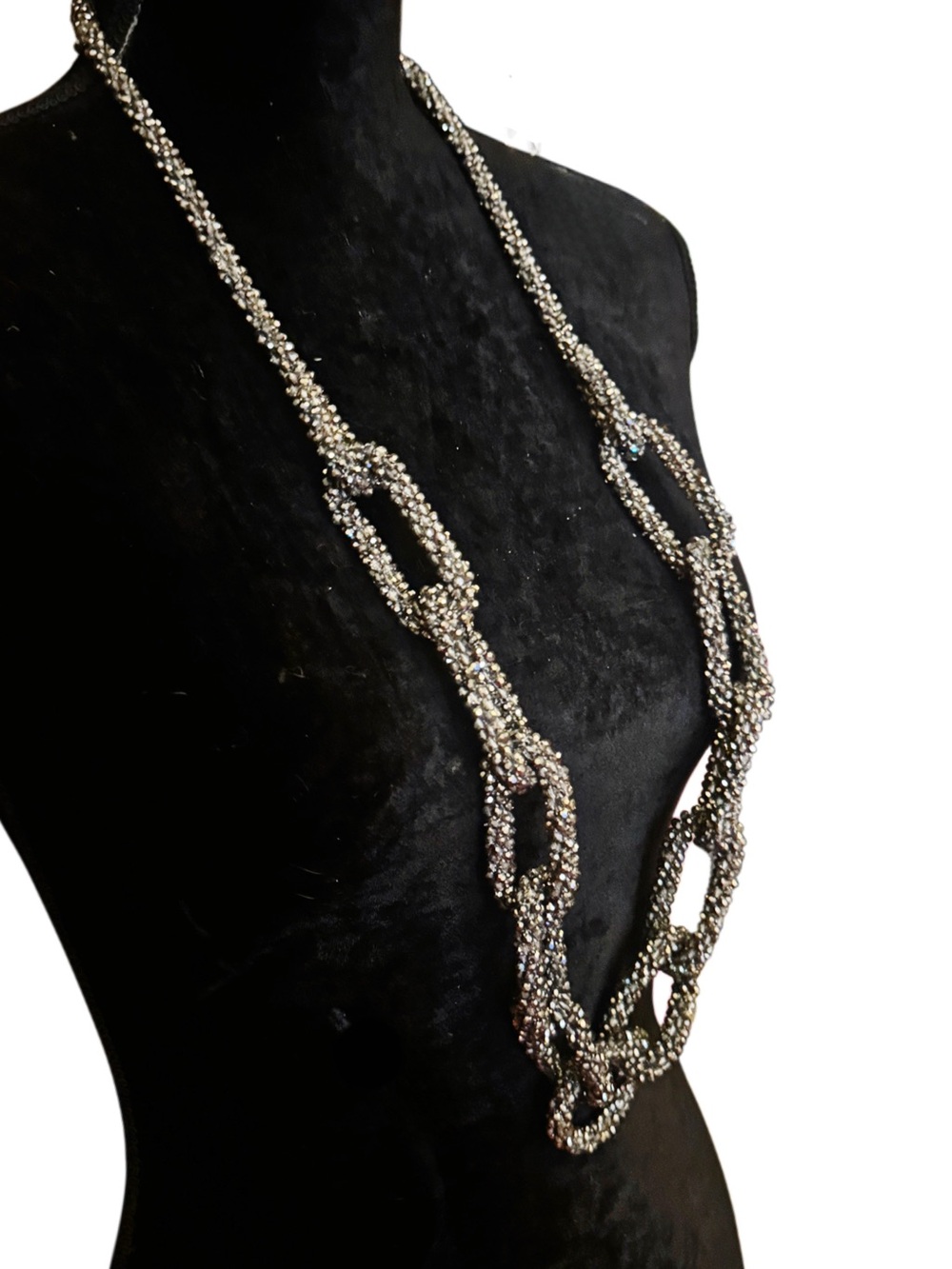 WHBM Gunmetal Grey Sparkling Long Link Necklace - Luxe Romantic Vintage